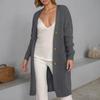 Women's Solid Color Long Sleeved Knee Length Knitted Cardigan, Lazy Trend, Medium Long Hair Jacket