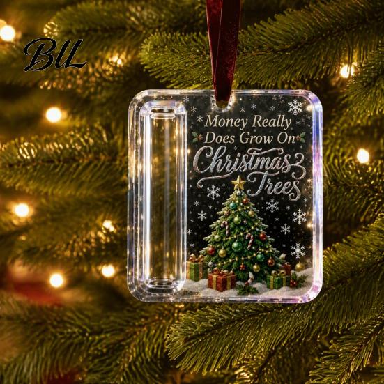 Christmas Cash Ornament with Lanyard Gift Ornament, Clear Acrylic Money Holder, Holiday Xmas Card Holder for Tree Hanging Decoration, Funny