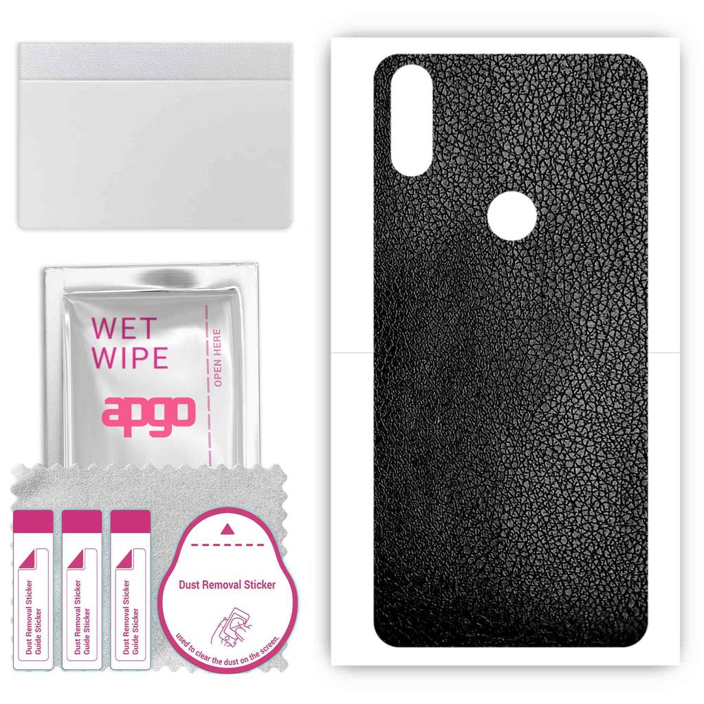 apgo Protective Skin Sticker for the Back Compatible with Doogee Y8 Plus, Wrap Film, Foil, Vinyl - Pattern Black Leather
