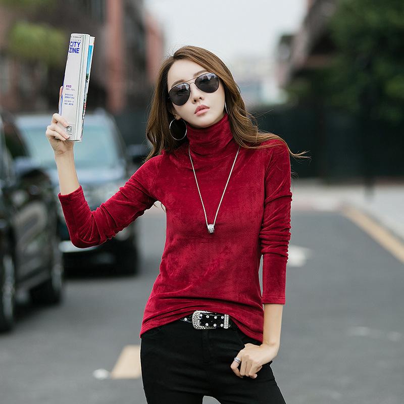 Зимняя женская 4XL теплая базовая кофта из золотистого бархата, водолазка с высоким воротом, двухсторонняя, с длинными рукавами, внутренняя часть из бархата, топ для женщин