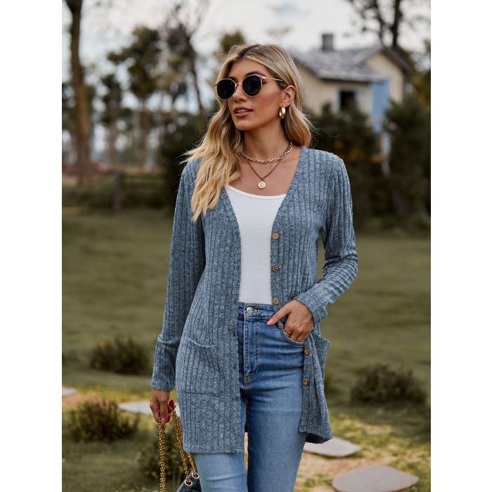 Осенне-зимний женский свитер в филированную полоску, однотонный женский кардиган с длинными рукавами