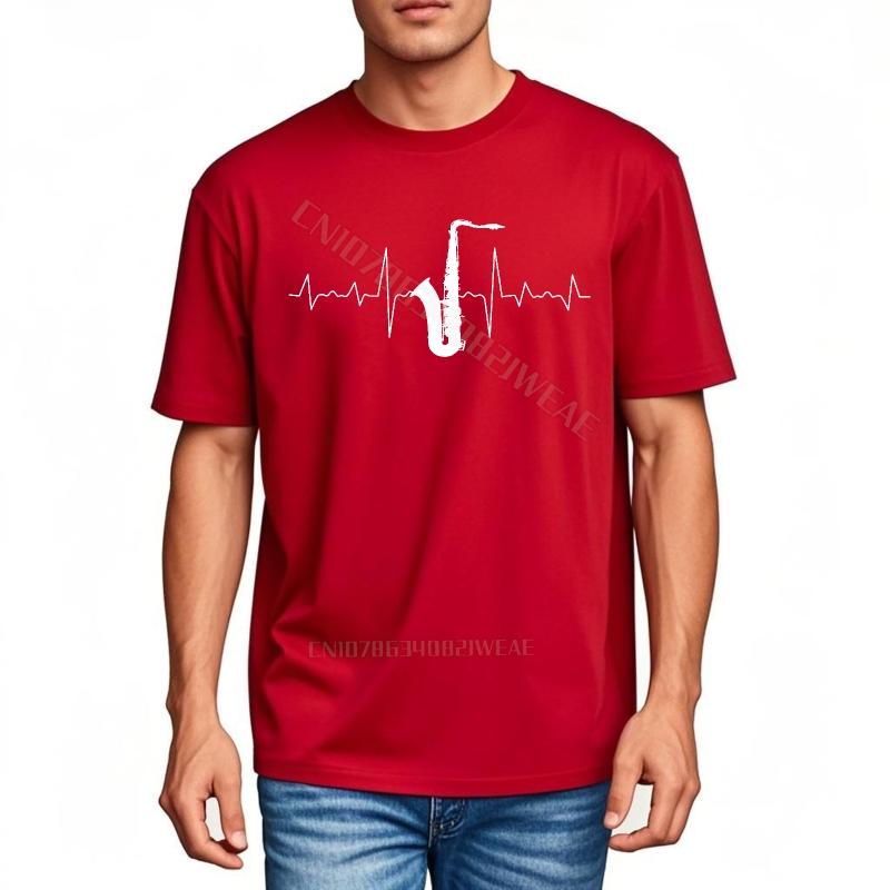 Tshirts For Unisex Cotton Everyday Tees Heartbeat Design With Saxophone Art Summer Comfort Tshirt Anime Unisex Tshirt Comfortab
