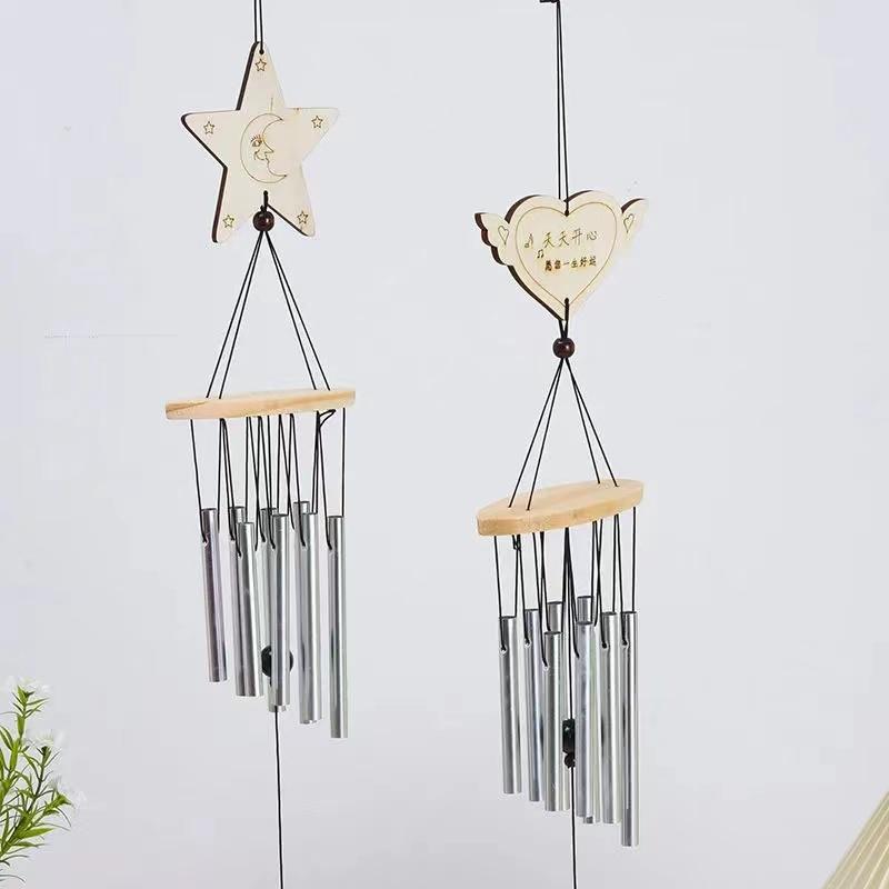 1pcs Outdoor Garden Metal Pipe Wind Chimes Star Heart Hanging Wooden Wind Chime Window Decoration Good Luck Home Decoration Craft