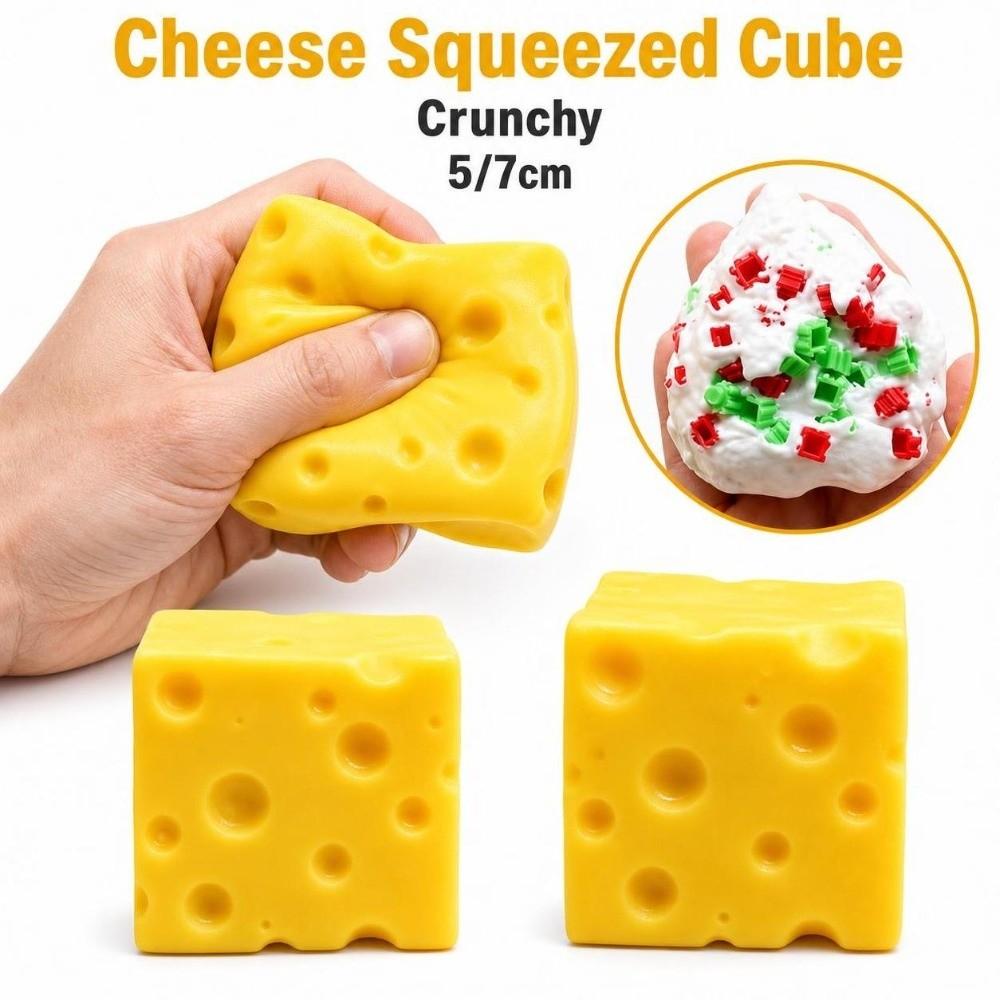 Crunchy Cheese Squeezed Cube 5/7cm Triangle Cheese Squishy Toy TPR Fidget Toy Office Desk Toy