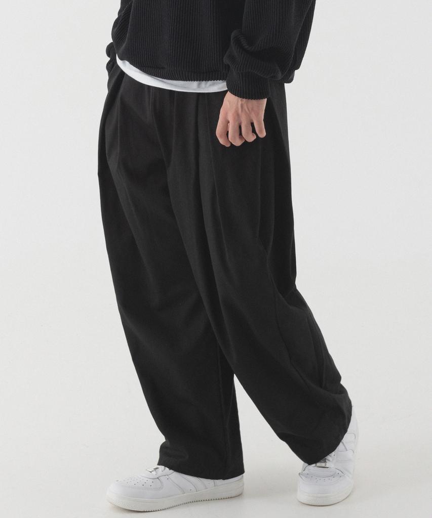 PIANER Pleated Wide Elastic Cotton Pants (Black)