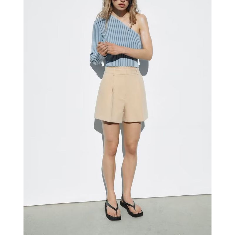 Spring New Arrival Versatile Casual Loose A- Line Wide Leg Boot Pant High Waist Pleated Casual Shorts 1478030