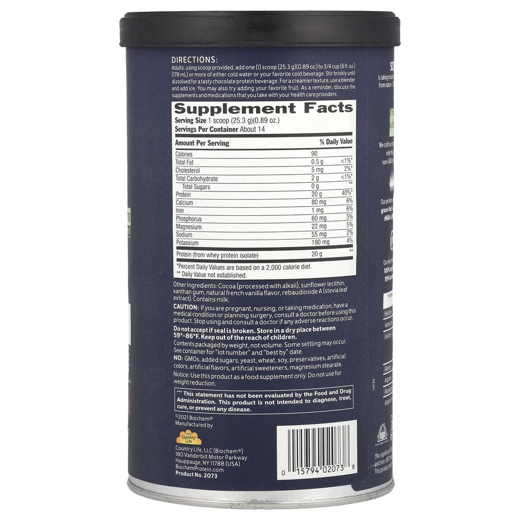 100% Whey Protein Isolate, Sugar Free, Chocolate Flavor, 355G(12.5Oz)