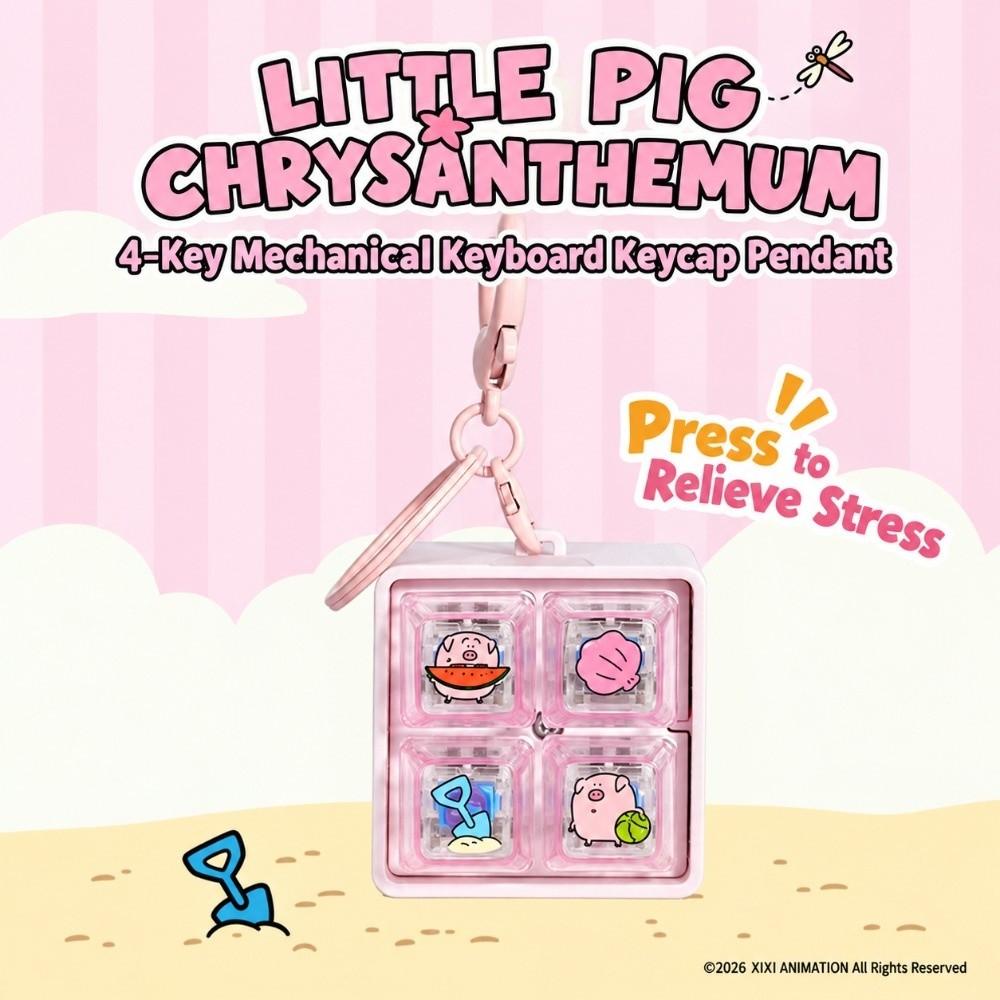 4/9 Keys Fidget Keychain Cartoon Pinch Toy Creative Clicker Toy Pendant for Adult&Kids