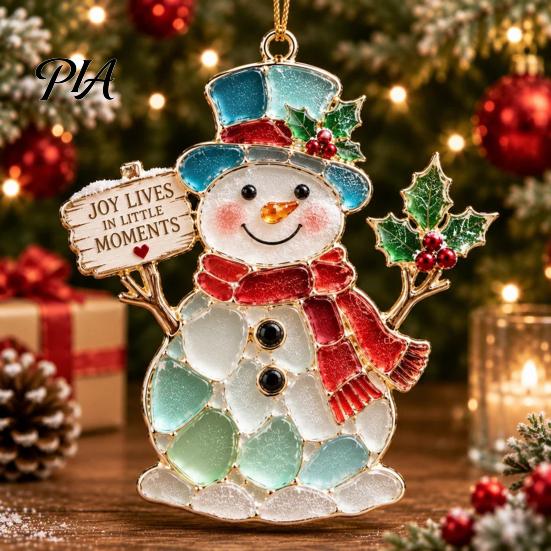 Decorative Acrylic Pendants 2Pcs Sea Glass Christmas Ornament, Seaglass Heart Bird Angel Tree Star Handmade Ornaments Snowman Pendant, Xmas