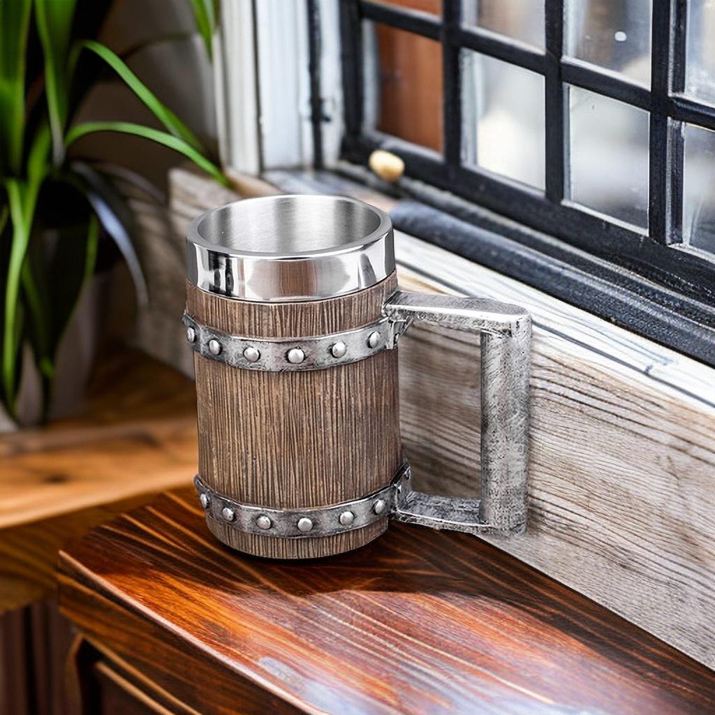1 шт. Большая емкость деревянная бочка пивная кружка стальная трубчатая ручка с ручкой индустриальный стиль кружки кофейные чашки
