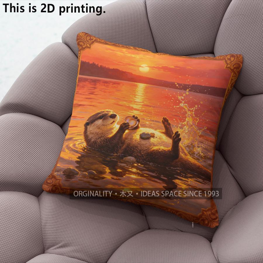 Cute Otter Printed Square Throw Pillow Cases Pattern Cushion Cover Suitable For Sofa Bedroom Car Pillow Cover