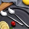 Ложки из нержавеющей стали 304 с длинной ручкой, корейские суповые ложки, столовая ложка, ложка для риса, салата, кофейная ложка для смешивания, десертная чайная ложка, столовые приборы