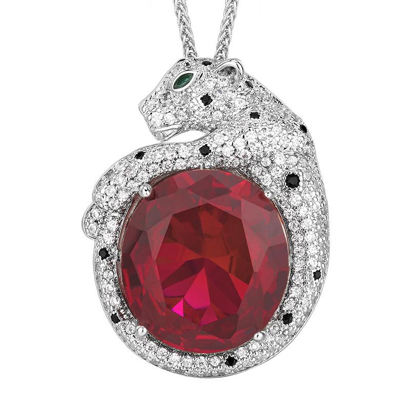 Осенне-зимние украшения Имитация синей шпинели Нефрит Ретро Подвеска-леопард Ожерелье Главный камень 18 * 20