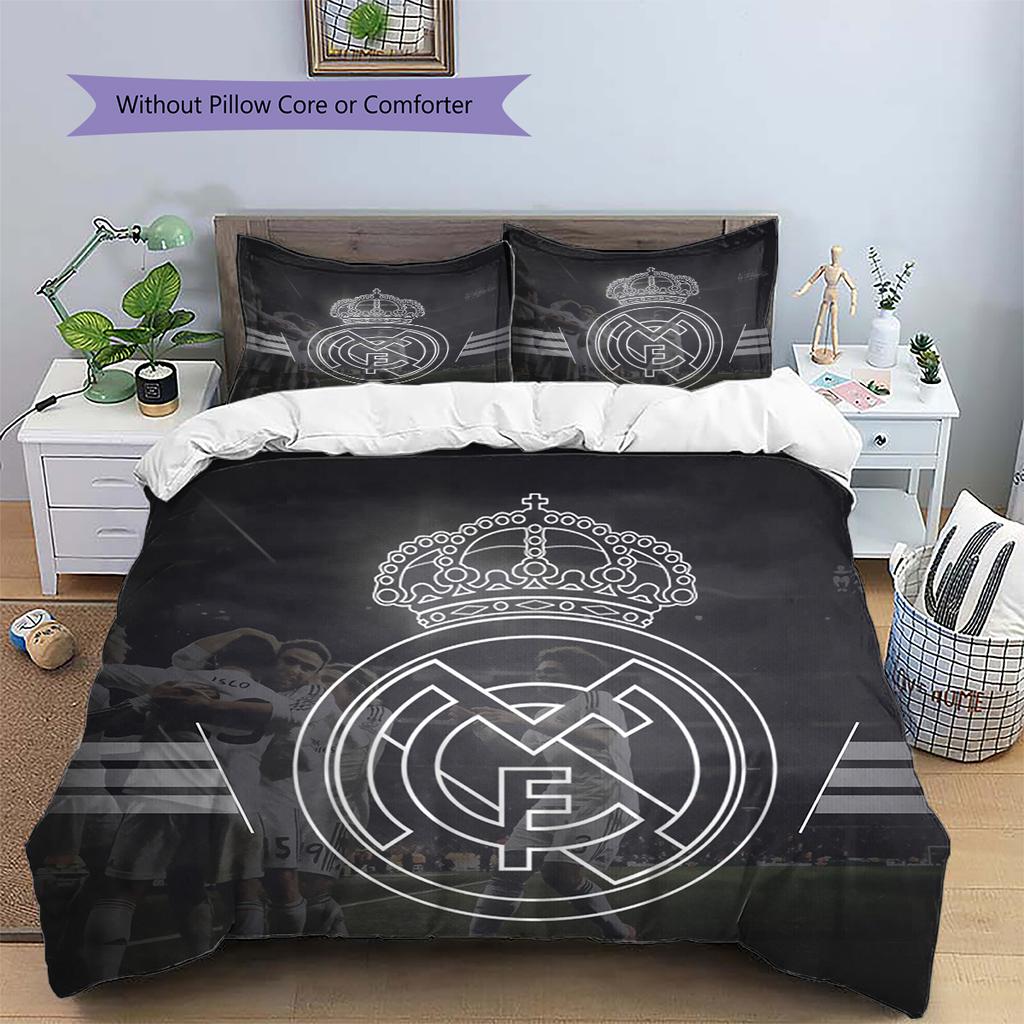 Madrid team Pattern Bedding Home Decoration Birthday Gift (1 * duvet cover + 2 * pillowcase, without core)