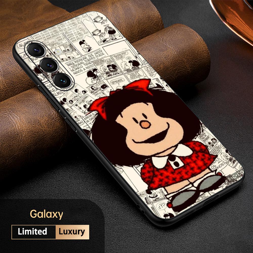 Милый Мафальда девушка модный узор Чехол для телефона Для Samsung Galaxy S25 S24 S23 S22 S21 S20 Plus Ultra Note20 Мягкий Черный