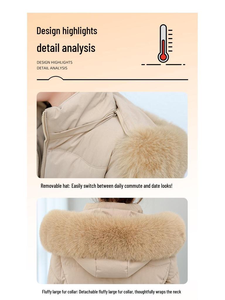 Женское зимнее хлопковое пальто приталенного силуэта в корейском стиле с меховым воротником
