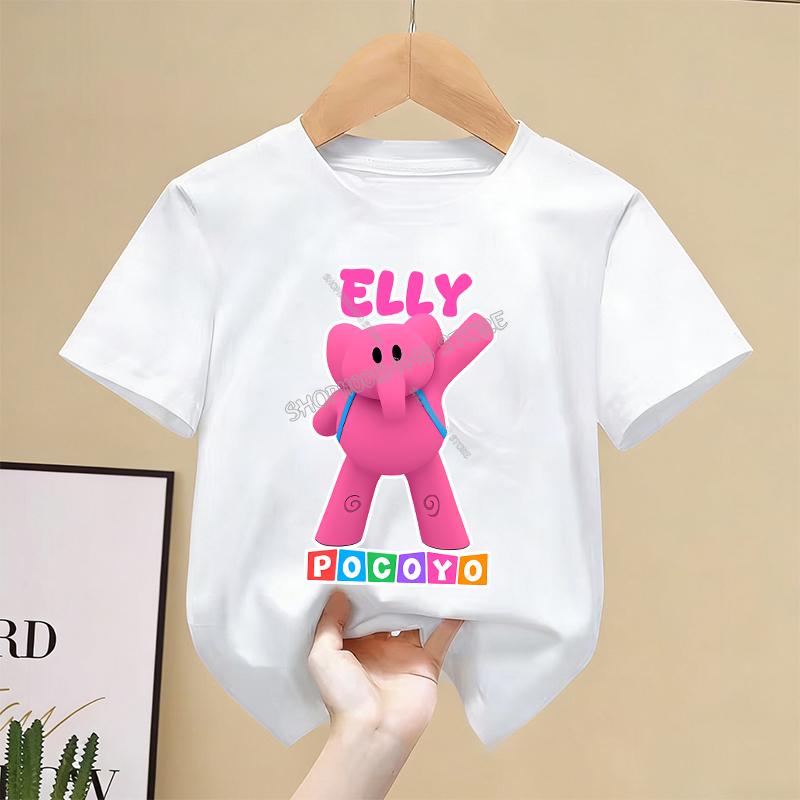 Футболка Pocoyo Детская Кавайная Мультяшная Футболка Топ Белая Круглый Воротник Одежда Новая Для Мальчиков Девочек Летняя С Коротким Рукавом Детская Одежда Подарок