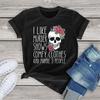I Like Murder Shows Comfy Clothes Funny Skull Flower T Shirts Women Clothing Cotton Vintage Women Shirts Unisex Girls Tees Tops