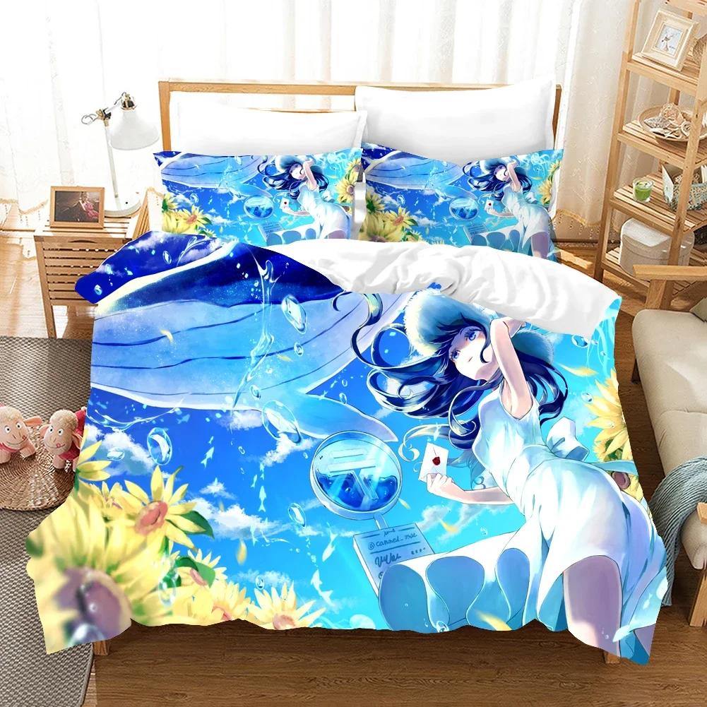 Комплект постельного белья Аниме Девушка Мультяшная Мода 3D Принт Одеяло Роскошный Королевский Кинг Одинарный Комплект Пододеяльника Домашний Текстиль Декор Современный
