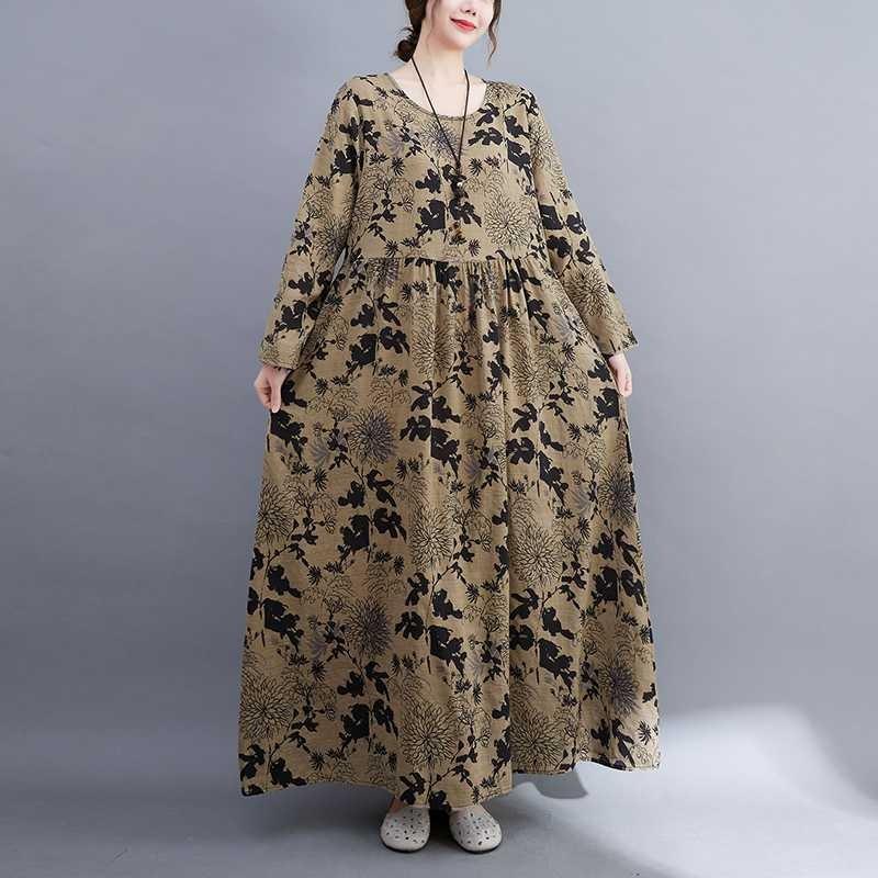 Artistic Plus-size Plus Plus-size Printed Long-sleeved Dress