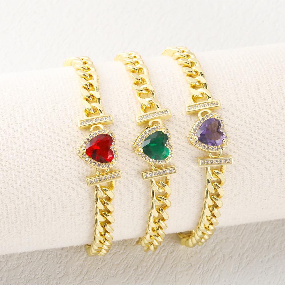 Retro Colored Zircon Love Bracelet Women's Light Luxury Handmade Versatile Jewelry