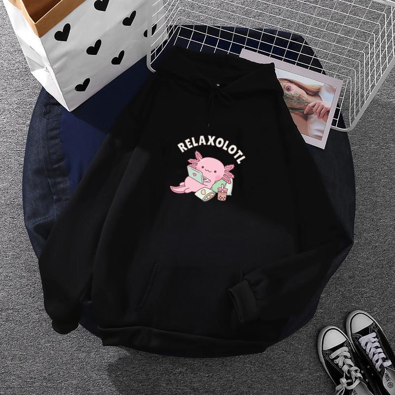 Симпатичные забавные женские толстовки с капюшоном Relax Axolotl с принтом, кавайные толстовки с капюшоном, повседневные женские топы с графикой, одежда с капюшоном