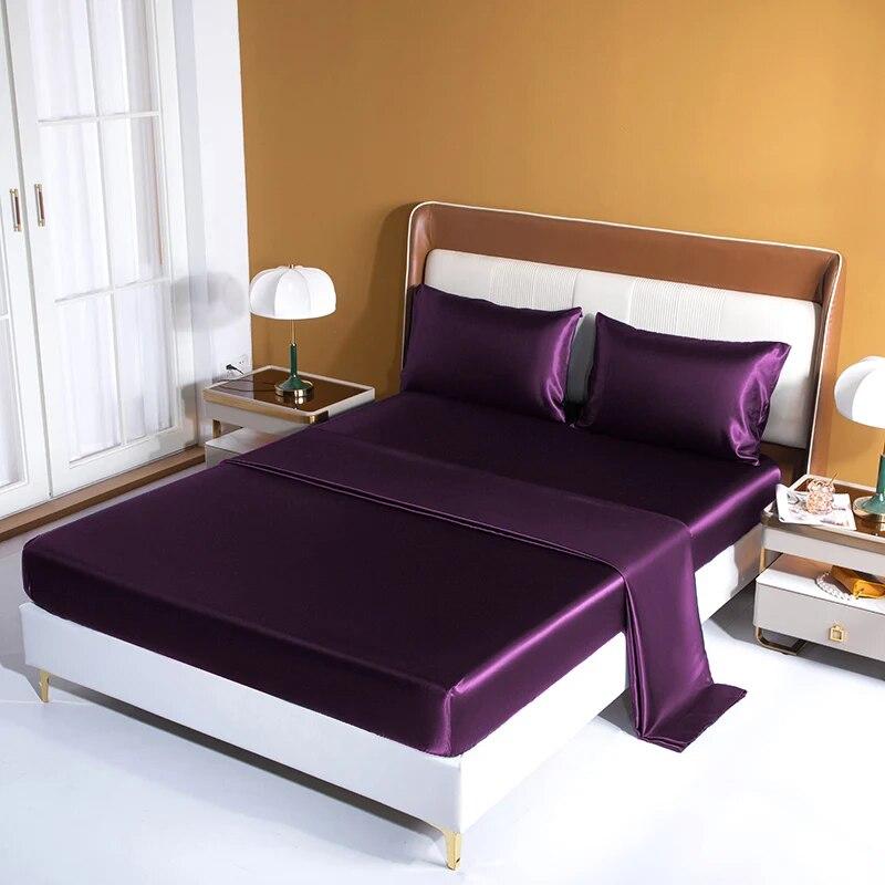 Luxury Satin Bed Sheet Set Rayon Fitted Sheet Height 35cm 21 Colors Optional Flat Sheet Set Soild Color Bedding Set