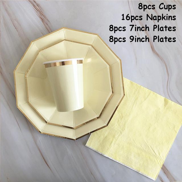 40 шт./лот одноразовая посуда набор золотых вечерние однотонные бумажные стаканчики тарелки день рождения детский душ карнавал свадьба декор принадлежности