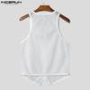 INCERUN Summer Men U Neck Sleeveless Buttons Lace Mesh Sheer Casual Tank Tops