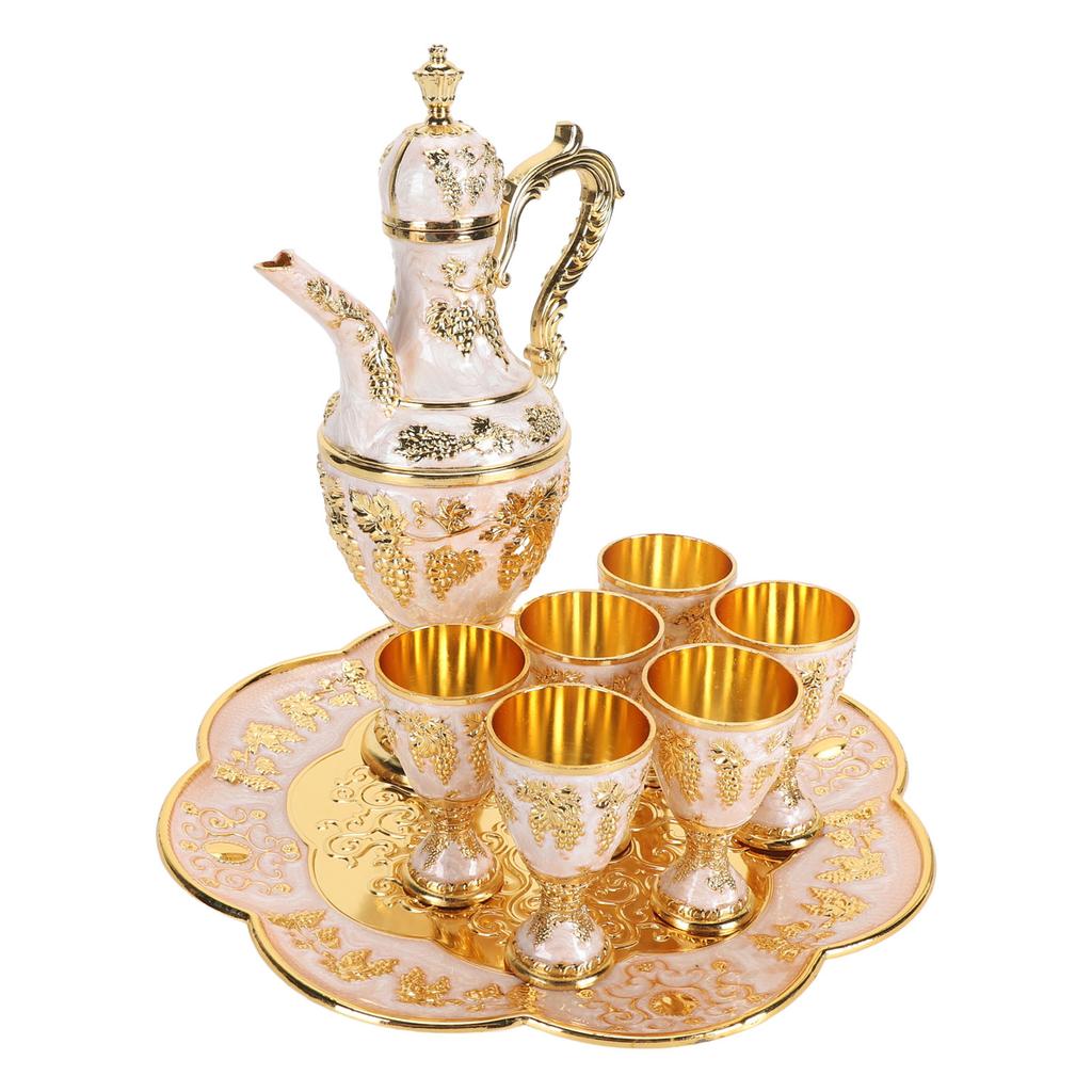 Turkish Coffee Pot Cup Set Vintage Exquisite Elegant Metal Tea Pot Set with 6 Cups for Tea Table