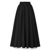 Women Lace Stitching Side Pleated Maxi Skirt Solid Color Double Layer Long Skirt Elastic High Waist Retro A Line Skirt