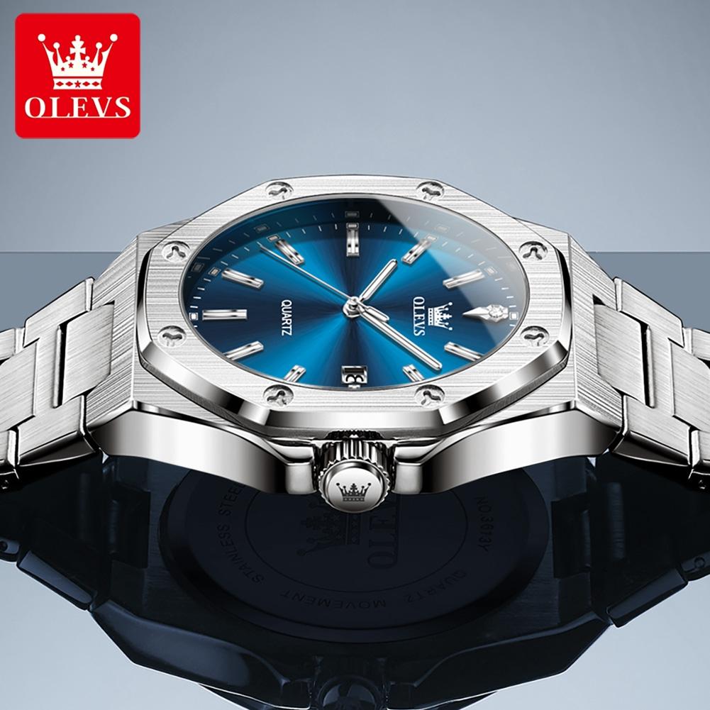 OLEVS Brand Original Casual Quartz Watch for Men Stainless Steel Waterproof Men's Watches Calendar Luminous Fashion Male Watch