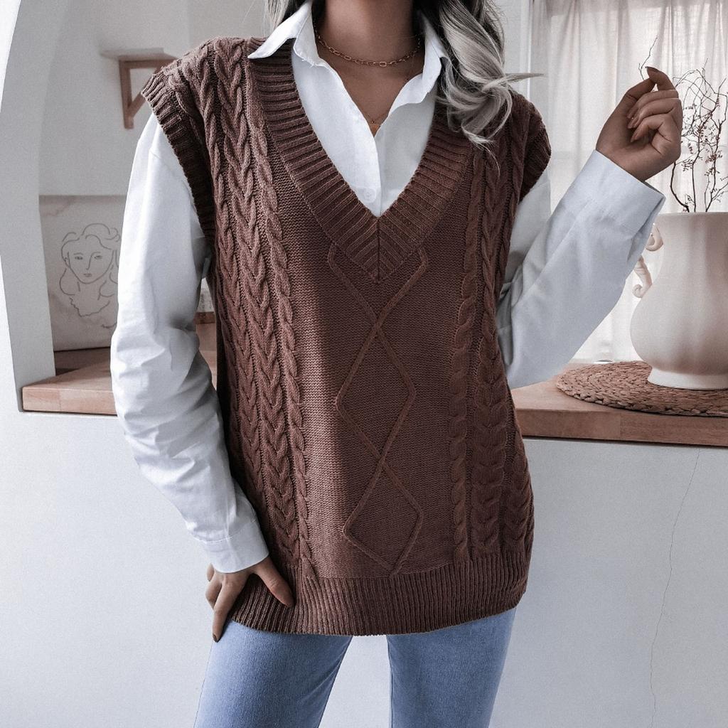Women's And Winter V-Neck Top Campus Casual Loose Knit Vest Sweater