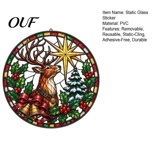 Removable Glass Stickers Christmas Stained Style Window Cling, Rainbow Film Sun Catcher Static Festive Ornaments Suncatcher Sticker for Home Shop Xmas