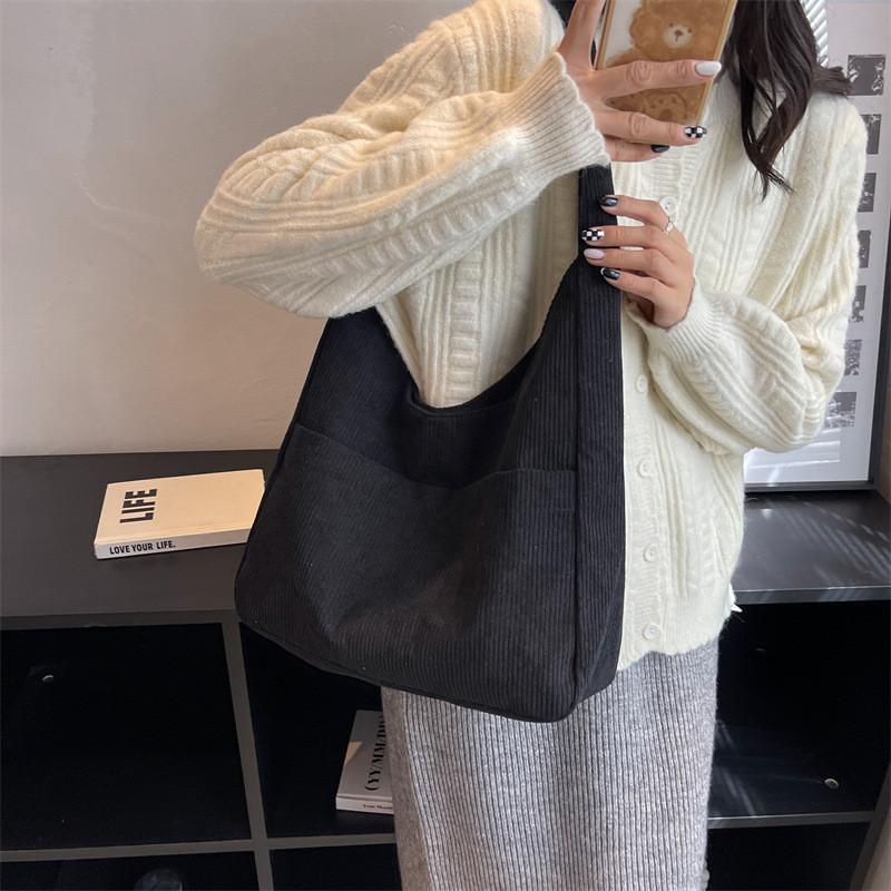 Stylish Commuter Bag Autumn Winter 2022 New Korean Corduroy Tote Bag For Women