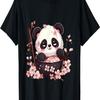 Otaku Kawaii Anime Panda Eat Ramen Noodles Cherry Blossom T-Shirt(6)