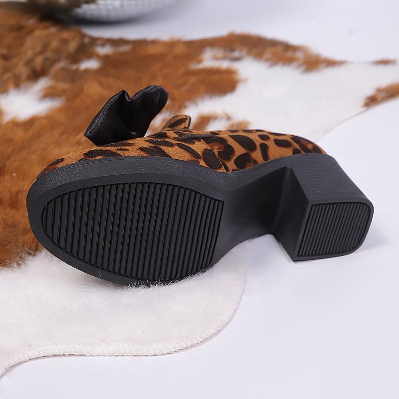 Туфли-лодочки на среднем каблуке, женские, 2025, осенние новинки, с леопардовым принтом, на толстом каблуке, больших размеров, туфли с низким верхом