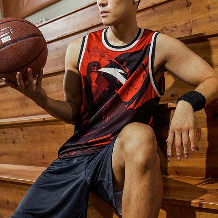 Anta X Naruto Collaboration Uchiha Itachi Print Loose Basketball Sports Vest Men Tops Red 152131217-1