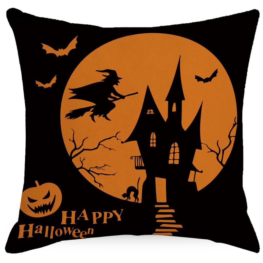 New Halloween Decoration Home Flax Pillow Cover Funny Pumpkin Head Sofa Pillow Cover