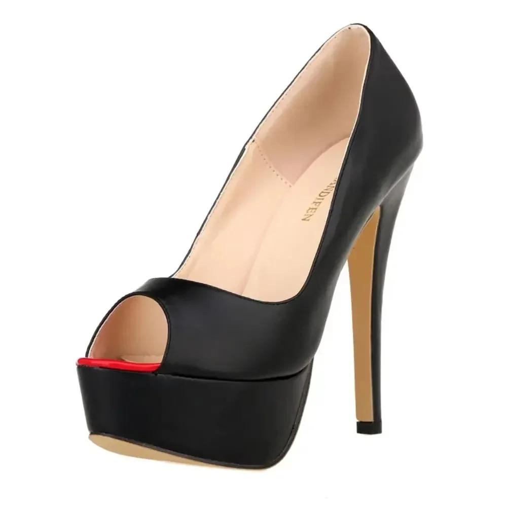 Большие размеры женские сексуальные туфли-лодочки на шпильках модные матовые кожаные туфли на платформе 14 см с открытым носком для вечеринок, ночных клубов, свадебных туфель