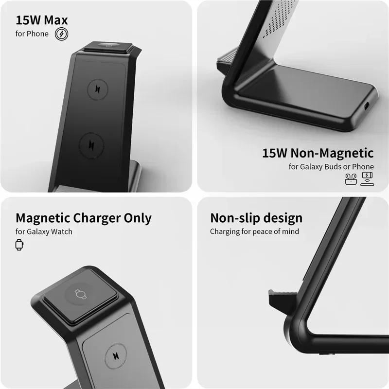 Подставка для беспроводной зарядки 3 в 1 для iPhone 16/15/14/13/12 Pro Max 15 Вт станция быстрой зарядки для Apple Watch 9/8/7/6/5 Airpods 3/2