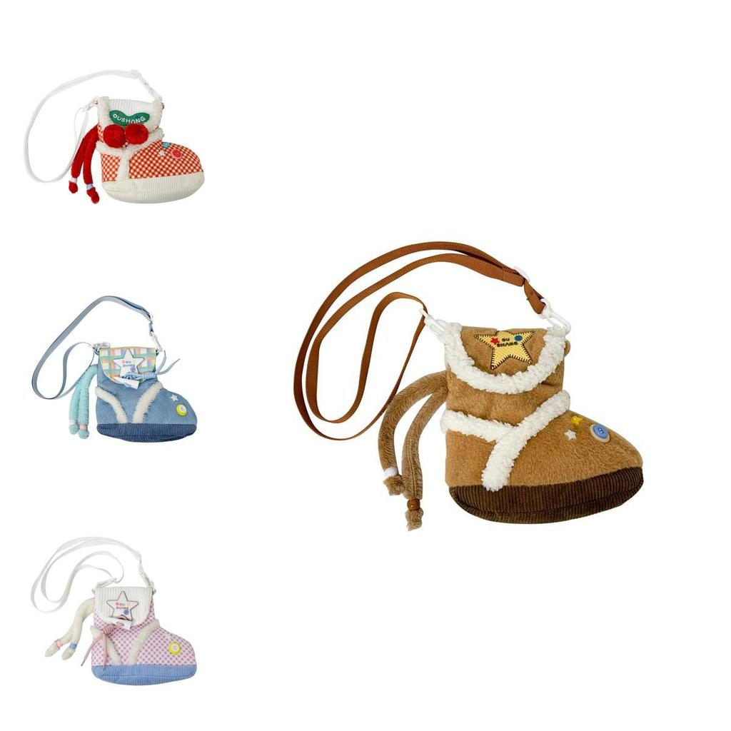 Плюшевая мультяшная наплечная сумка в форме туфли для девочек с застежкой-молнией и внутренним карманом