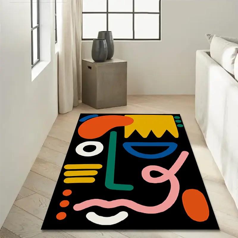 Abstract Geometric Art Area Rug Machine Washable Carpet Versatile Decor for Living Room, Bedroom, Entryway, Outdoor Floor Mat