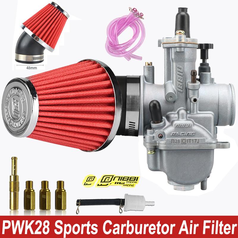 NIBBI Motorcycle PWK 24/26/28mm Racing Carburetor 48mm Bend Air Filter Kit Power Jet PWK Carb KTM Yamaha Suzuki Pitbike Motocros