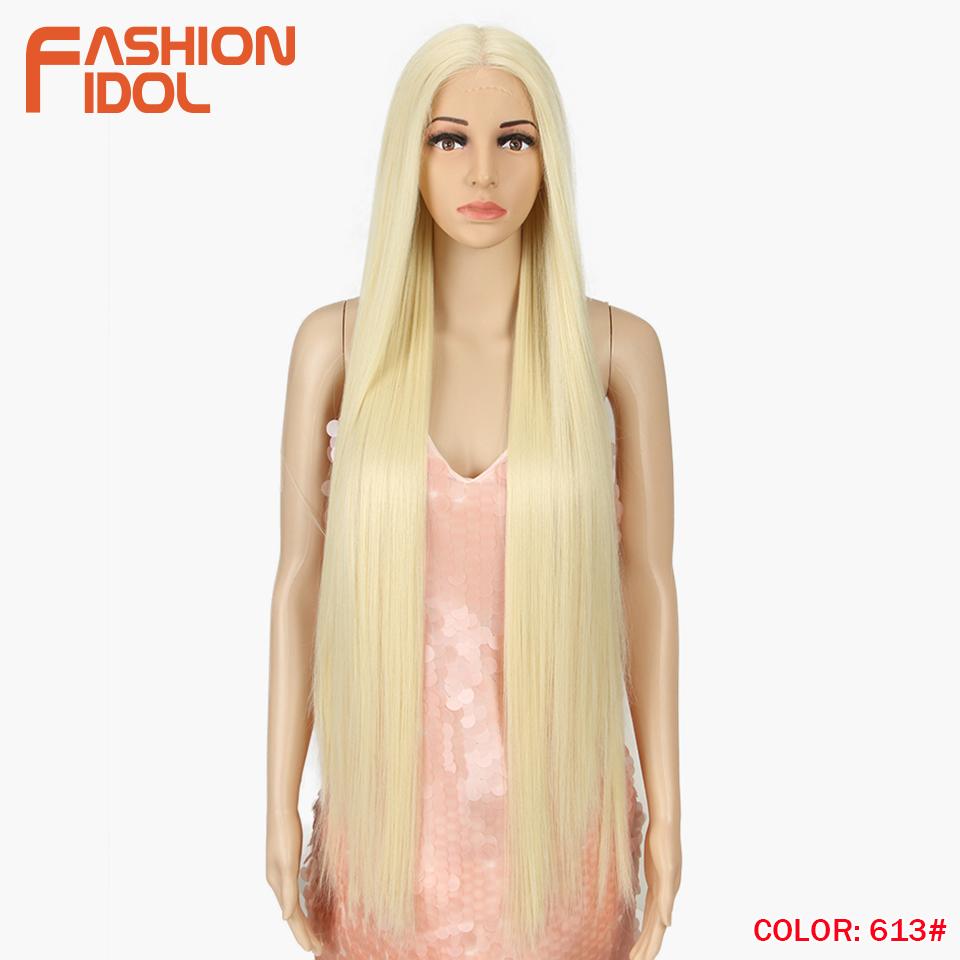 FASHION IDOL 38 inch Straight Lace Wigs Synthetic Long Straight Hair T Part Lace Wigs Ombre Blonde Brown Cospaly Wigs For Woman