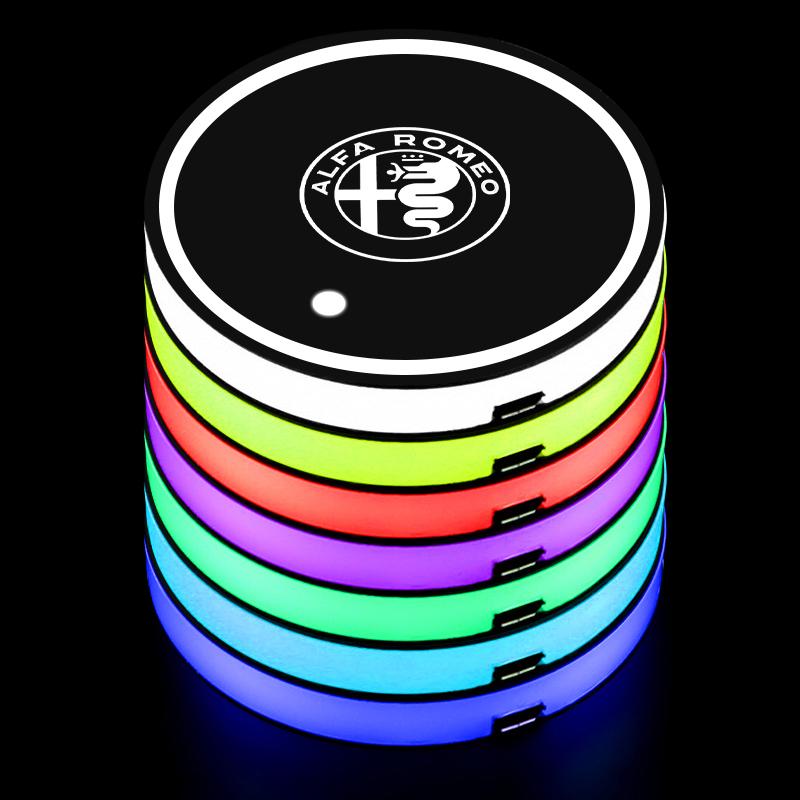 Car Stickers For Alfa Romeo 2PC 7 Colors LED Car Cup Holder Glow Coaster Water Coaster for Alfa Romeo 159 Giulietta Mito 147 Giu