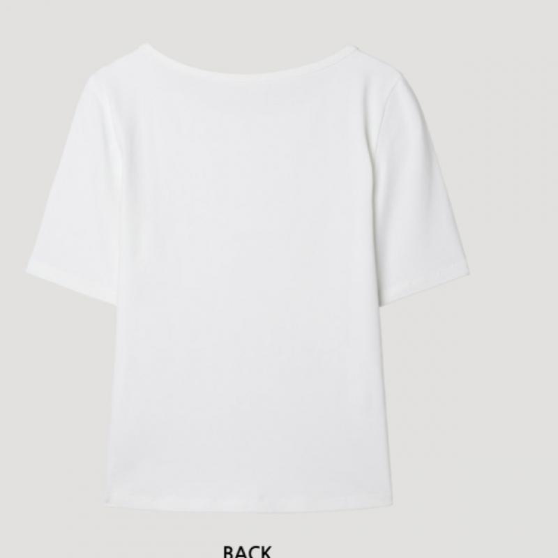 [She S Miss] Футболка из хлопковой смеси, стандартного кроя, с коротким рукавом, SwjTSp22510 Wh