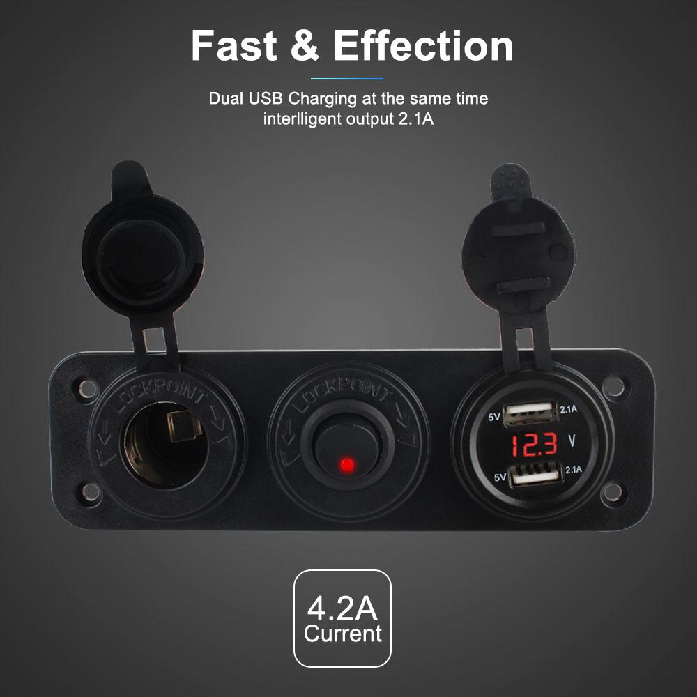 Разъем 12 В Разветвитель USB Зарядное устройство Гнездо прикуривателя со светодиодным вольтметром Разветвитель Панель Кнопка ВКЛ-ВЫКЛ с тумблером PD USB C QC3.0 Автомобиль