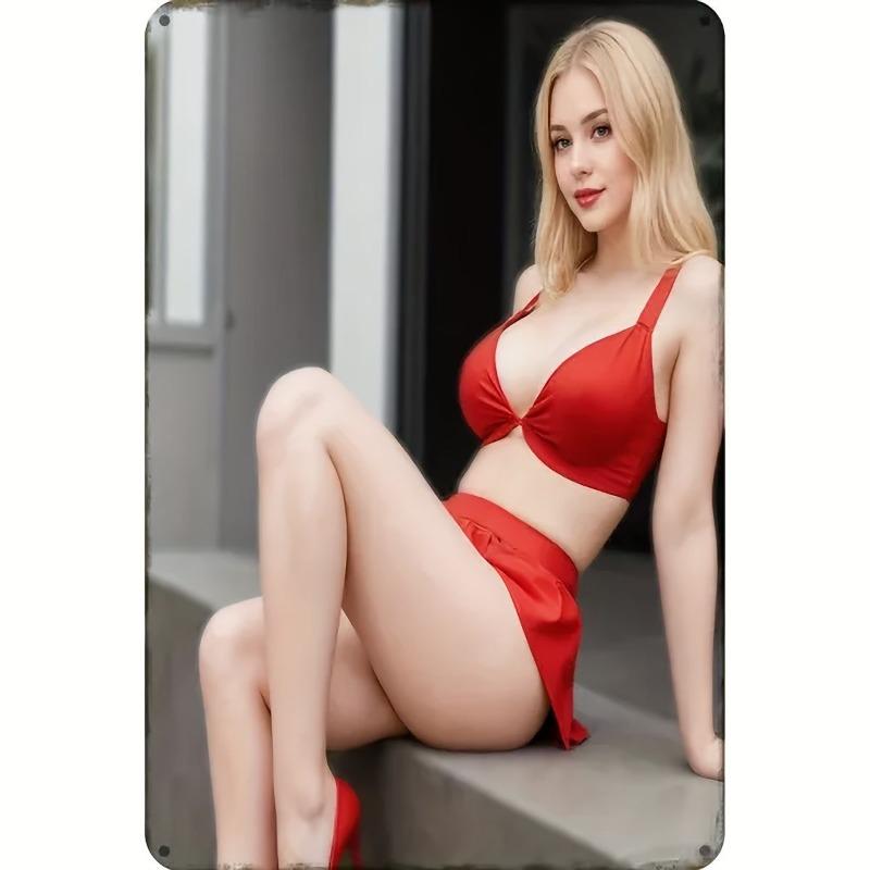 Металлическая табличка «Рождественские пин-ап девушки», Подарок для офиса, Настенный декор 20х30см