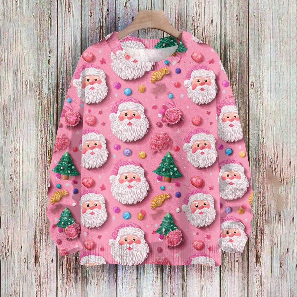 Рождественские толстовки для женщин Вязаный свитер Милая рубашка Осенний свитер с круглым вырезом Топы